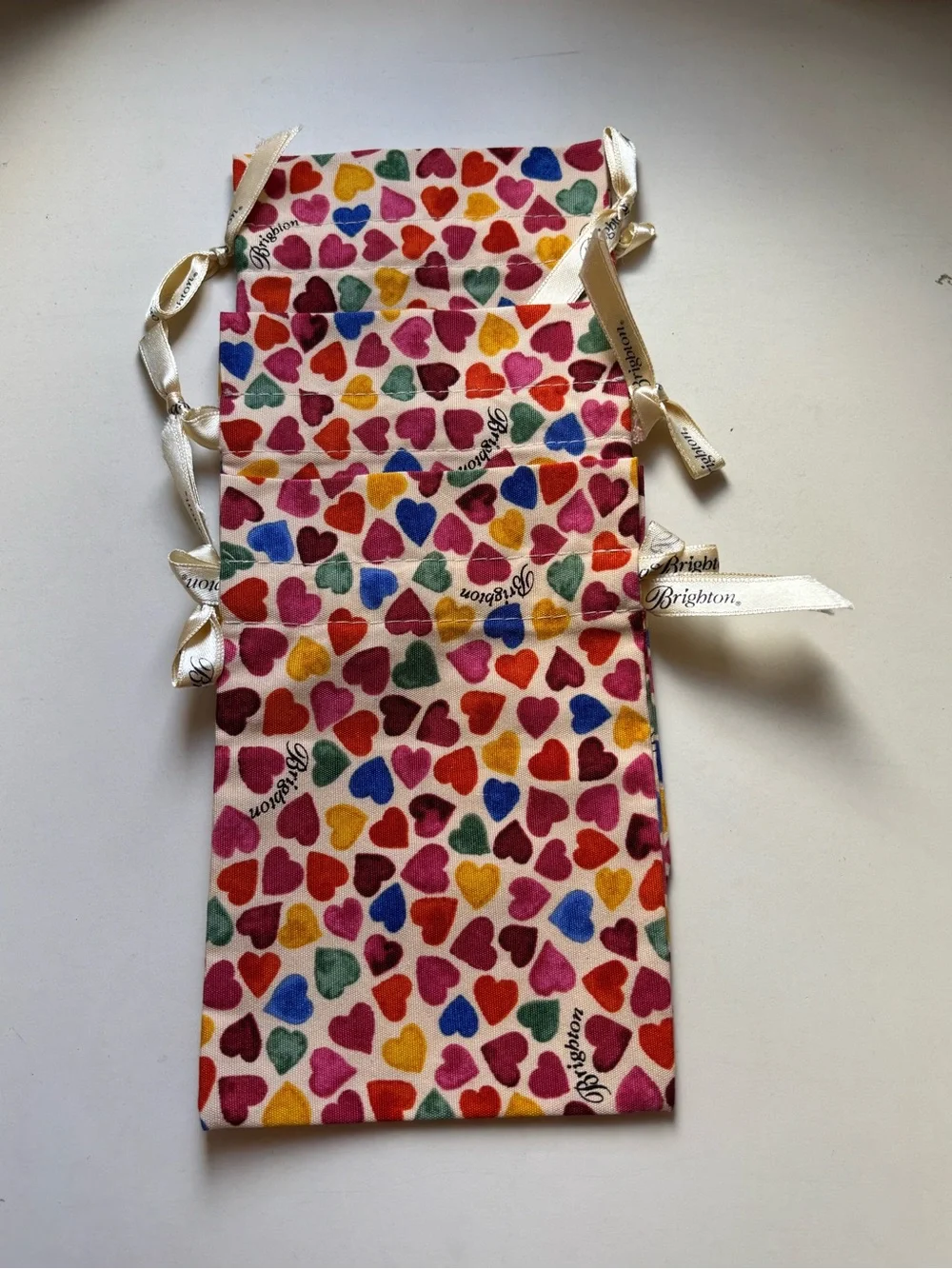Brighton Set of 3 Colorful Heart Print Jewelry Dust Bags Pouches